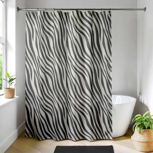 Zasłona prysznicowa Naomi 180x200 cm zebra czarno biała