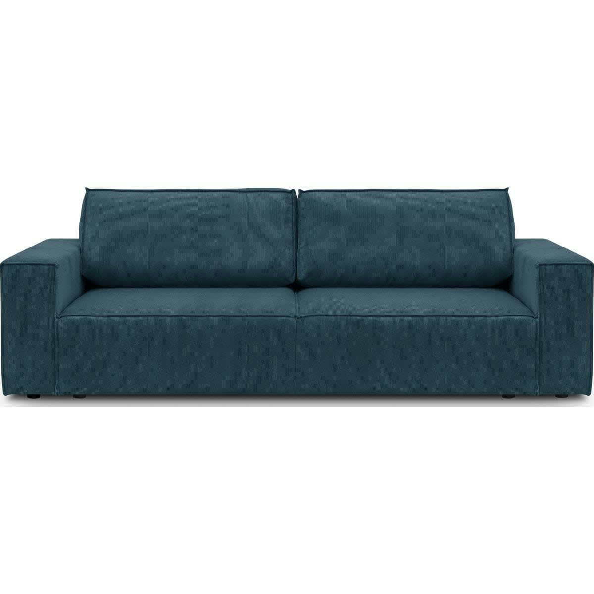 HARPER NEW - Canapé 3 places convertible + coffre en velours fines côtes bleu nuit