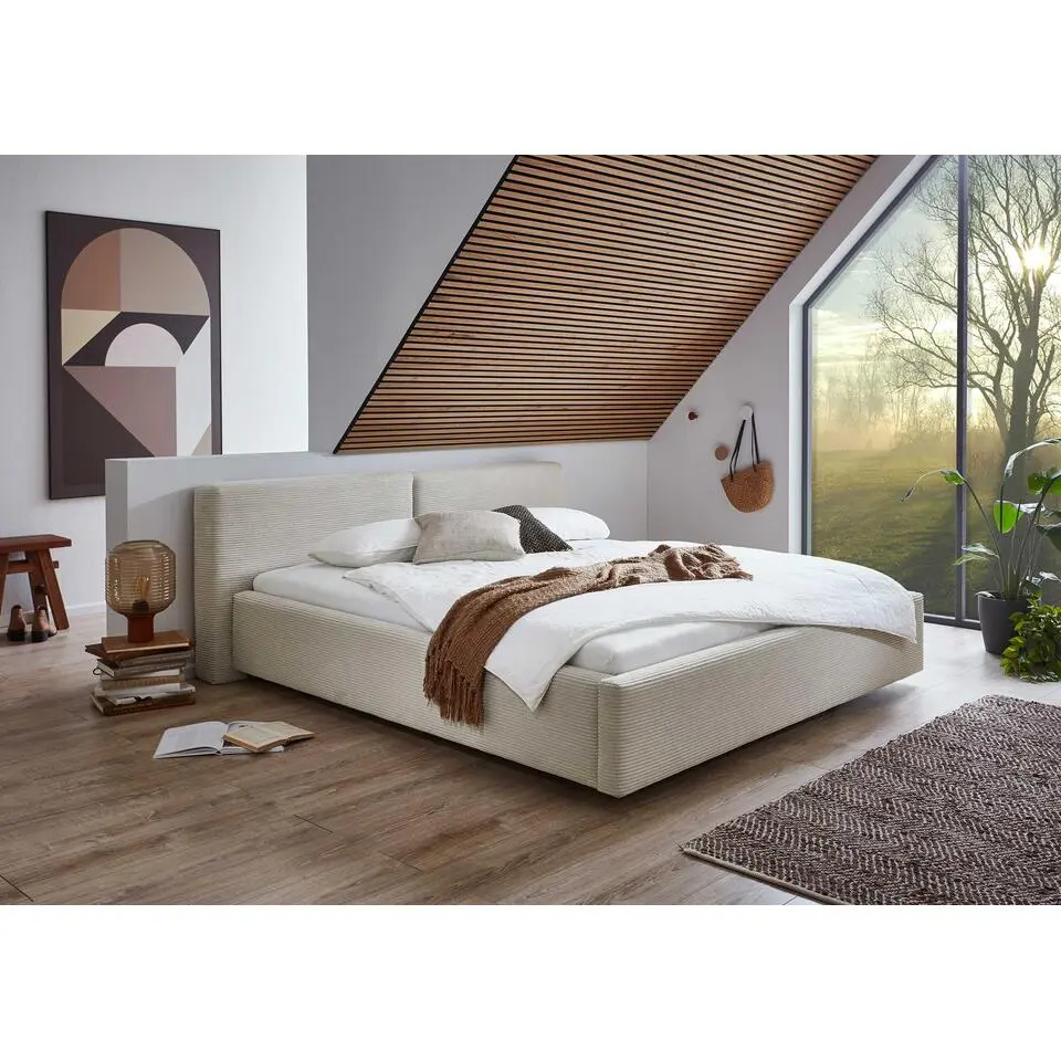 Tweepersoonsbed Kubrik 180 x 200 cm ribfluweel - Beige