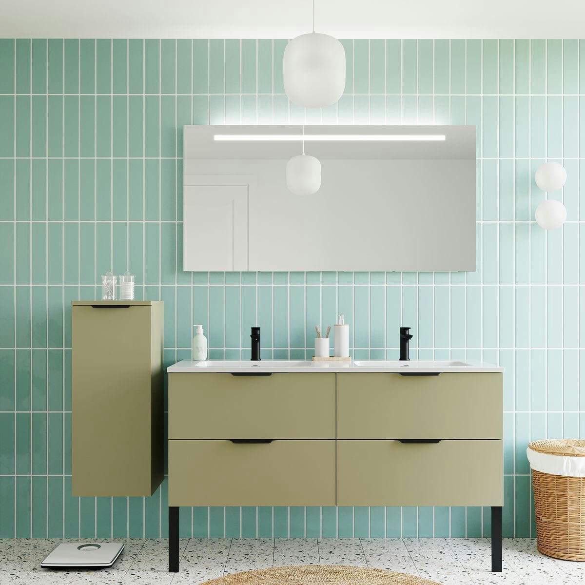 SOHO - Meuble salle de bain double vasque 140cm 4 tiroirs Vert