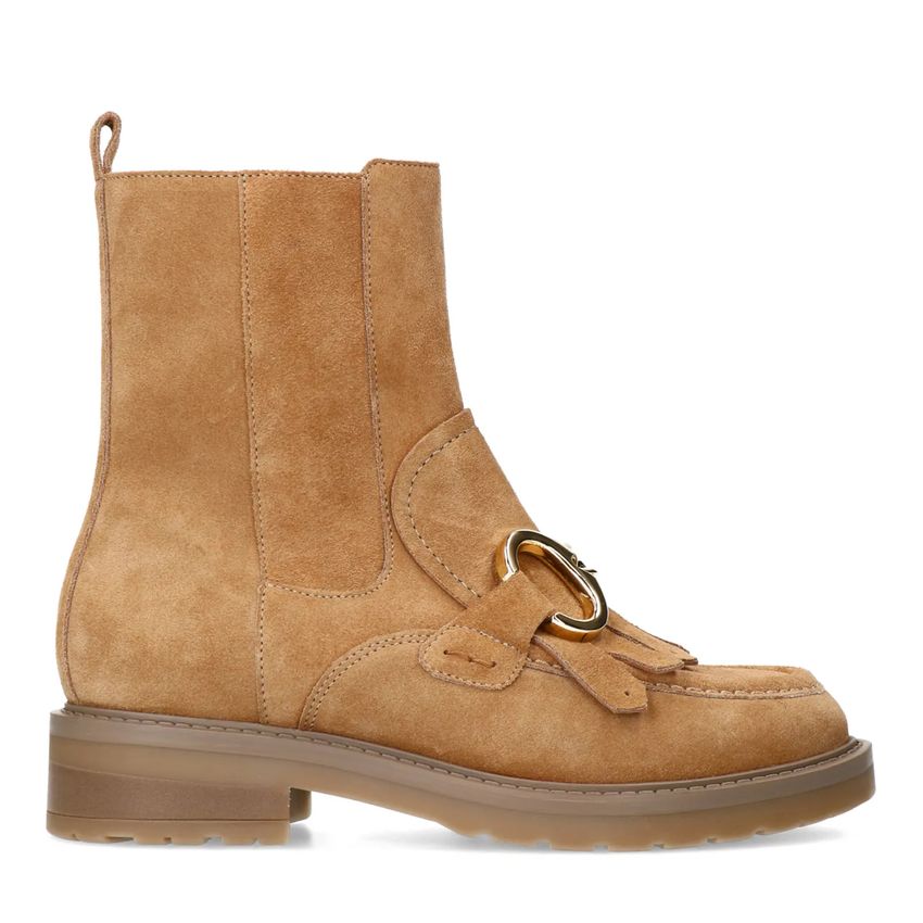 Manfield Cognac leren enkellaarsjes