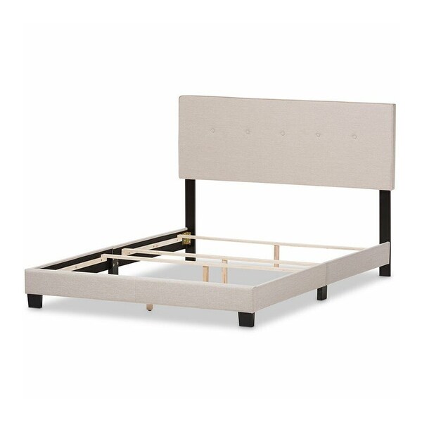 Queen Size Tufted Low Profile Bed Light Beige