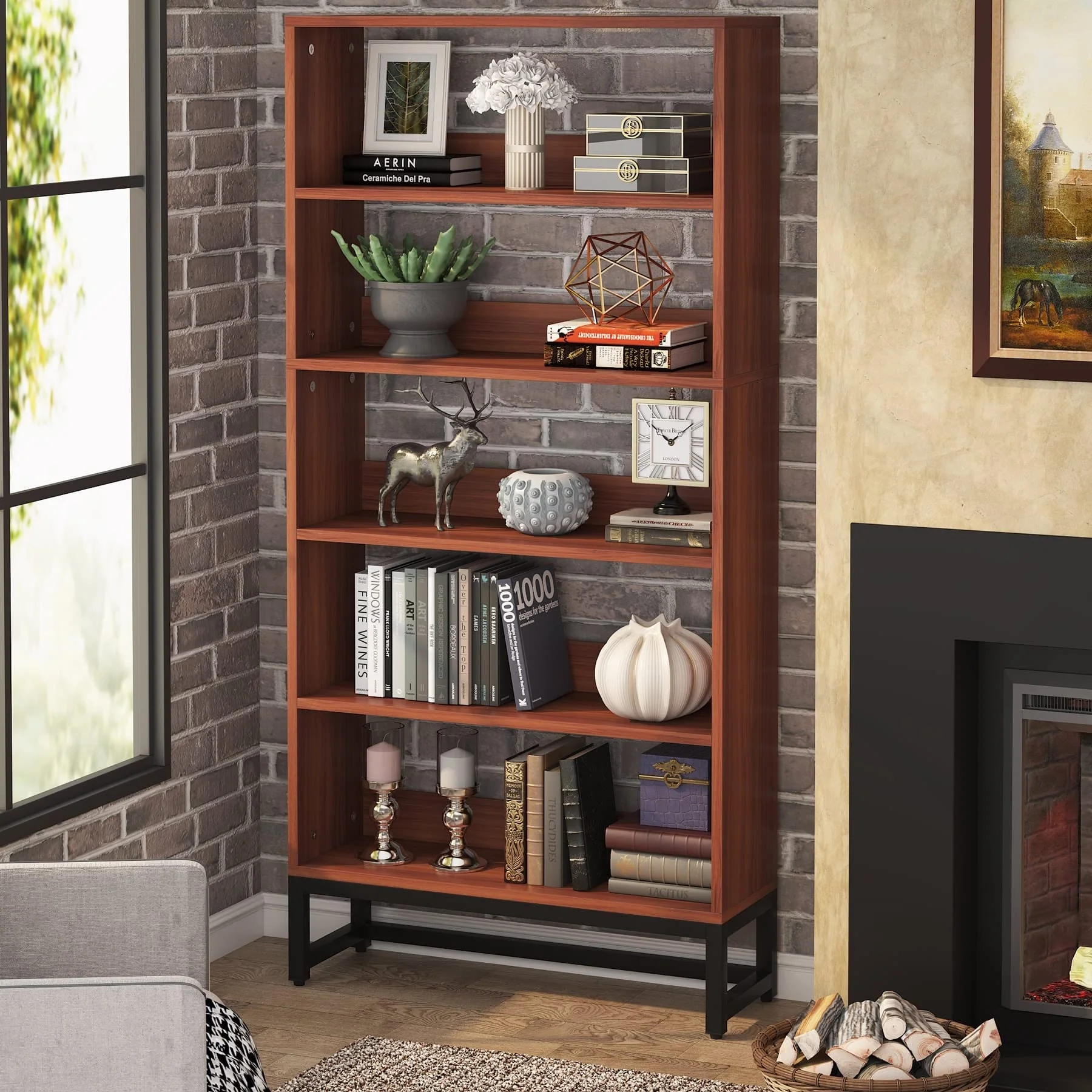 Tall Bookcase Bookshelf, 5-Tier 71 Inch Large Bookcases Organizer