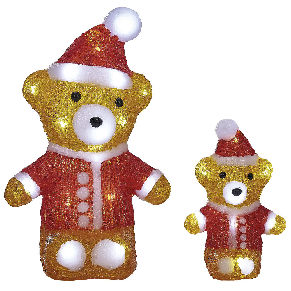 Lot 2 Ours de No&euml;l lumineux LED blanc froid H17 et H30 cm