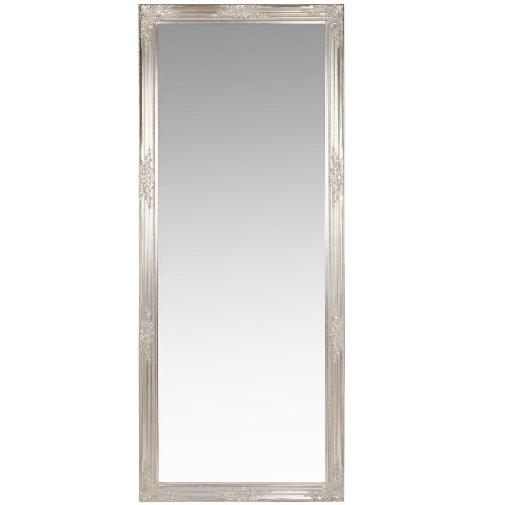 ENZO - Grand miroir rectangulaire à moulures en bois de paulownia argenté 80x190