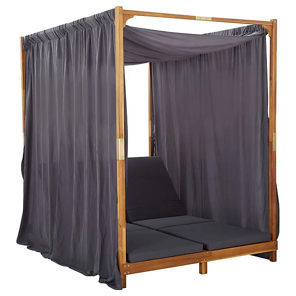 Chaise longue double avec rideaux et coussins (148x200x200 cm - Gris clair)