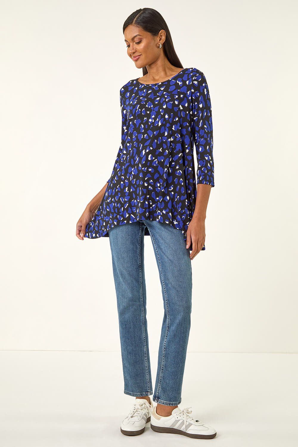 Roman Speckled Print Stretch Tunic Top
