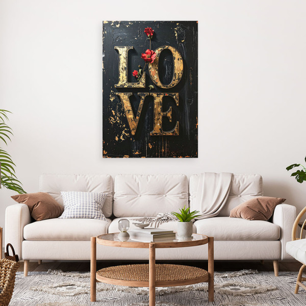 Obraz do salonu sypialni biura, Napis Love w stylu retro na czarnym 20x30