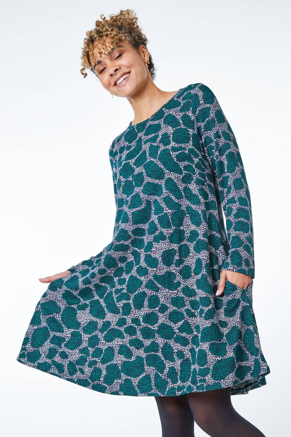 Roman Petite Leopard Print Mini Swing Dress
