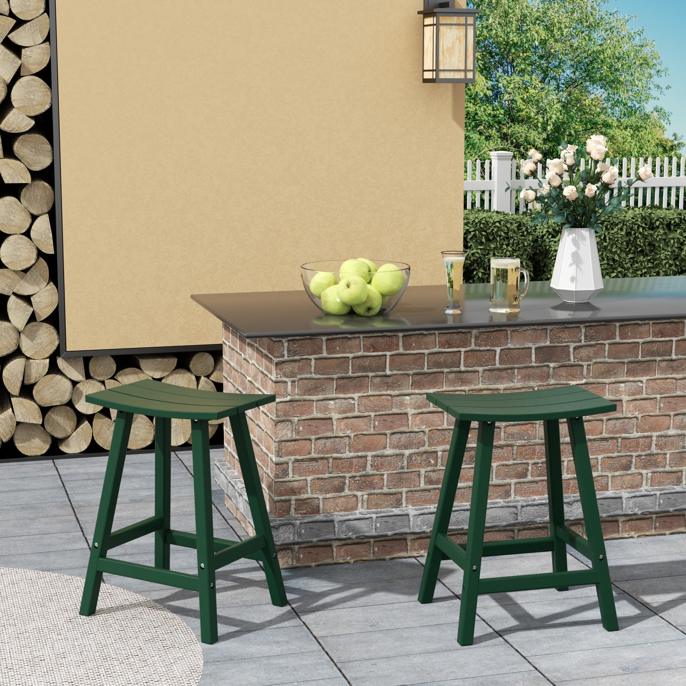 Polytrends Laguna Hdpe All Weather Outdoor Patio 24 Saddle Seat Counter Stool (Set Of 2)