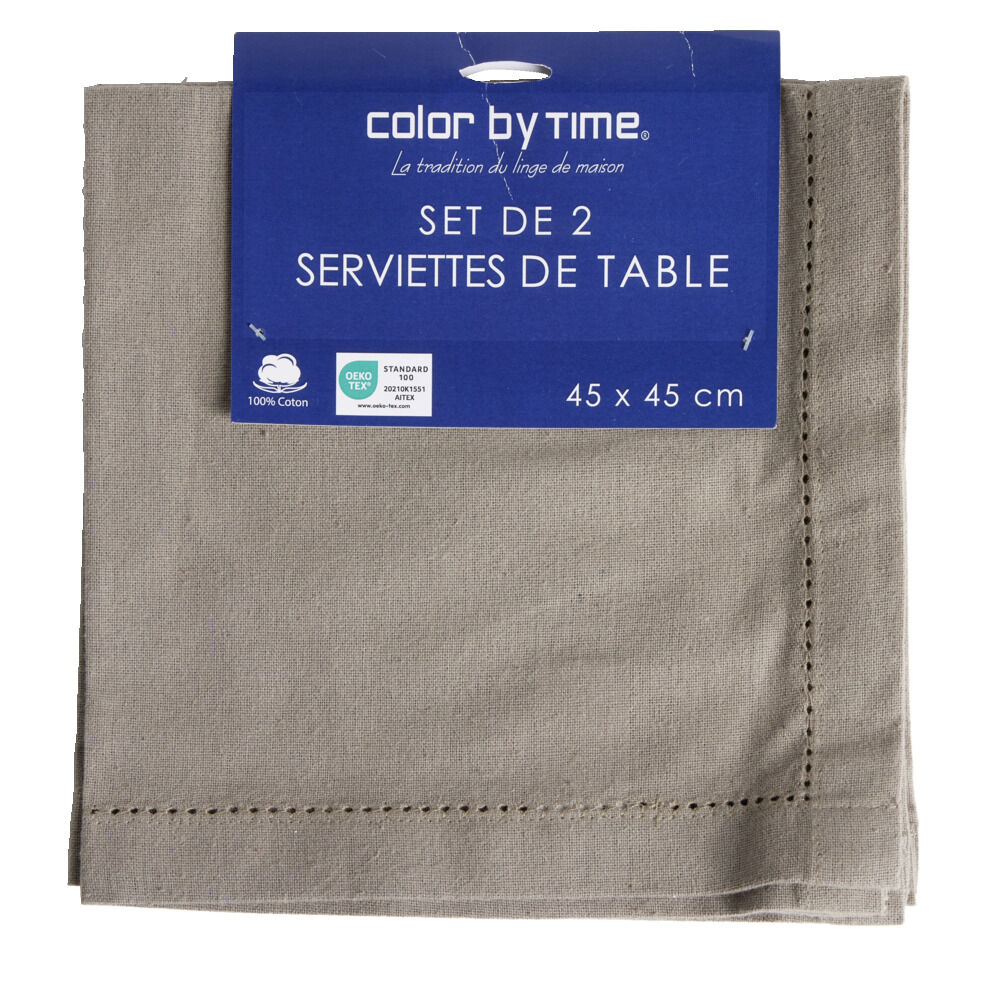 Lot de 2 serviettes de table coton 45x45cm - 4 coloris
