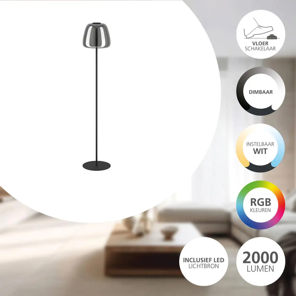 EGLO connect.z Alfero-Z Staande lamp - RGB - Glas - Zwart/Chroom