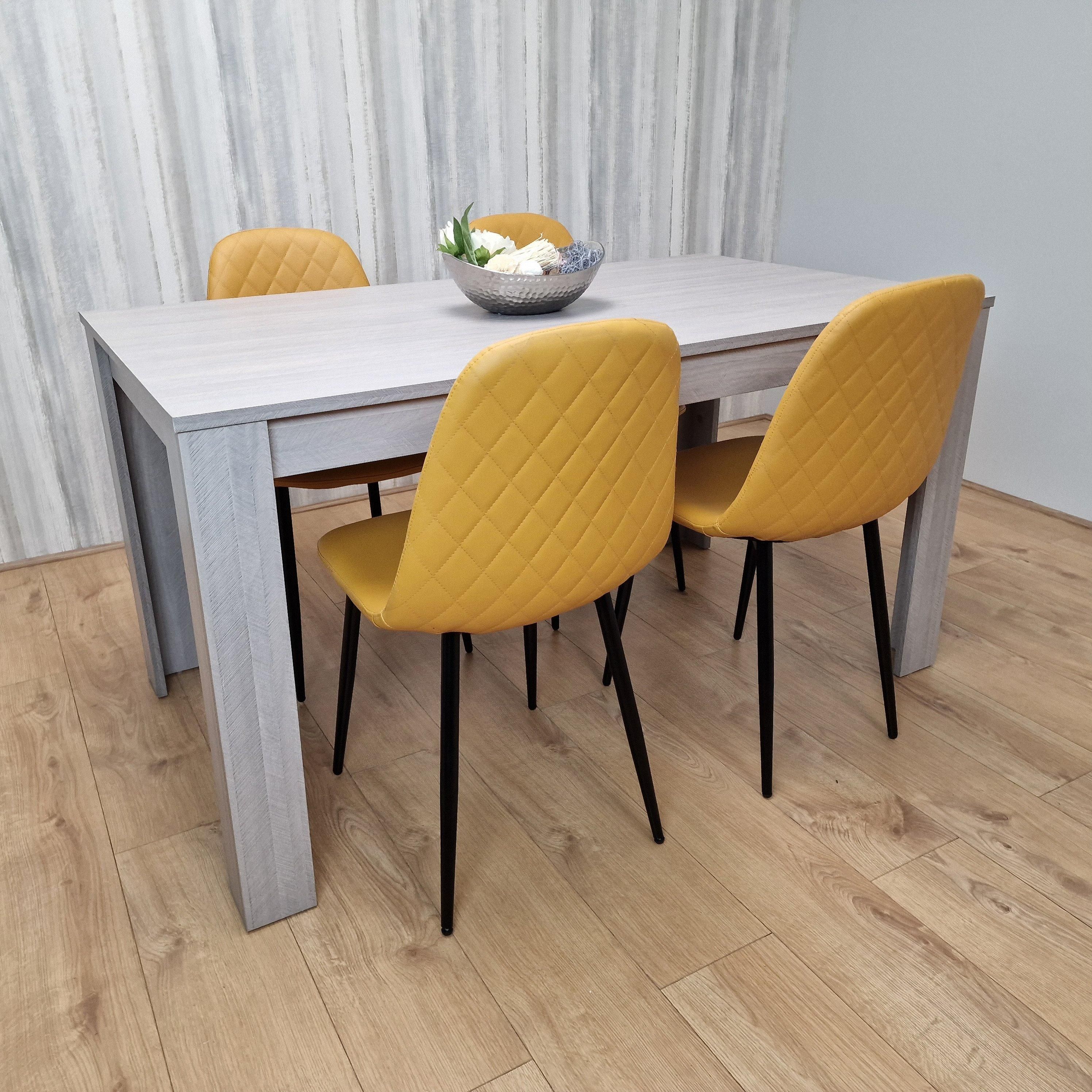 KOSY KOALA Grey Dining Table and 4 Mustard Stitched Chairs Kitchen Dining Table for 4 Dining Room Dining Set