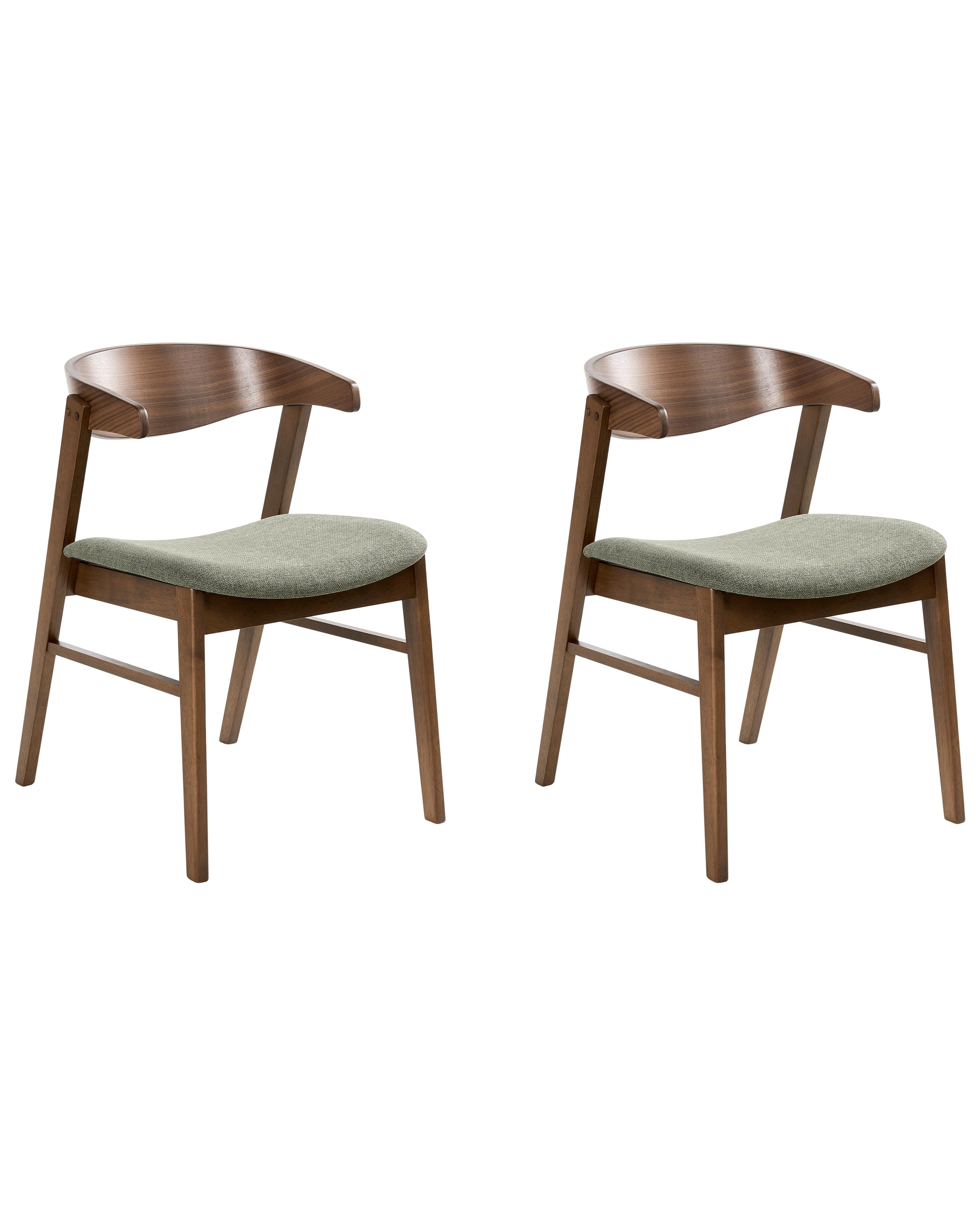 Set of 2 Dining Chairs LILLY Fabric Dark Green/ Brown