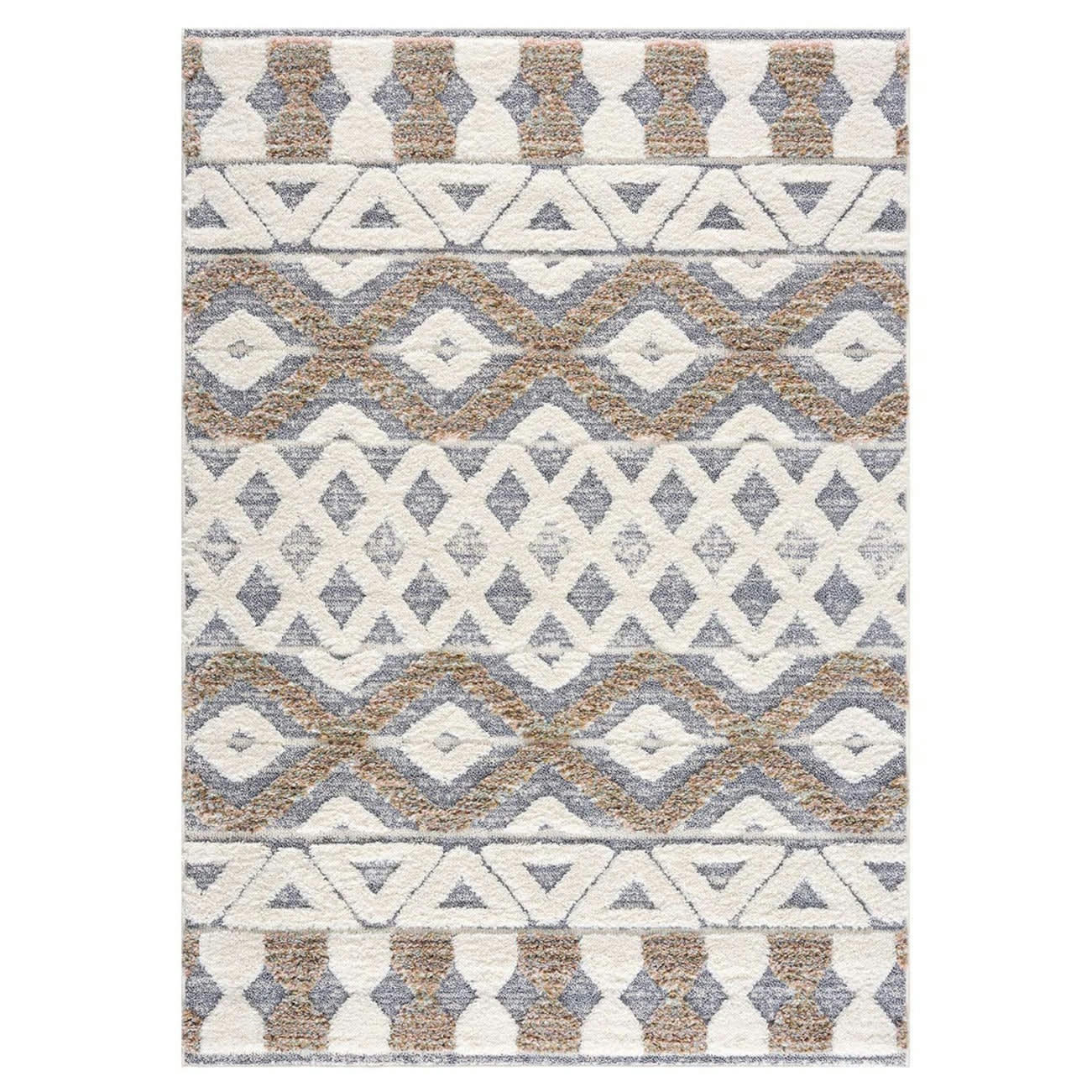 BÖHMEN - Tapis à poils longs et relief beige et crème 160x230cm