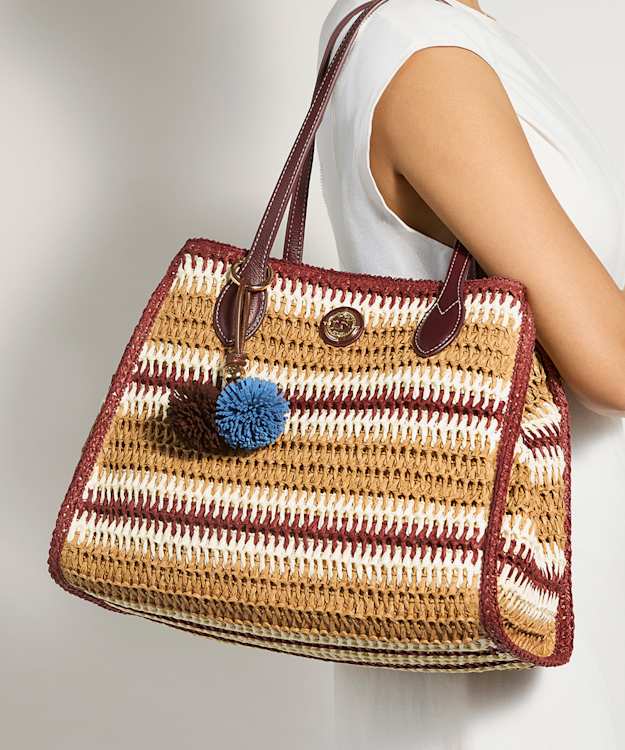 Devotedly Burgundy - Raffia Striped Tote Bag