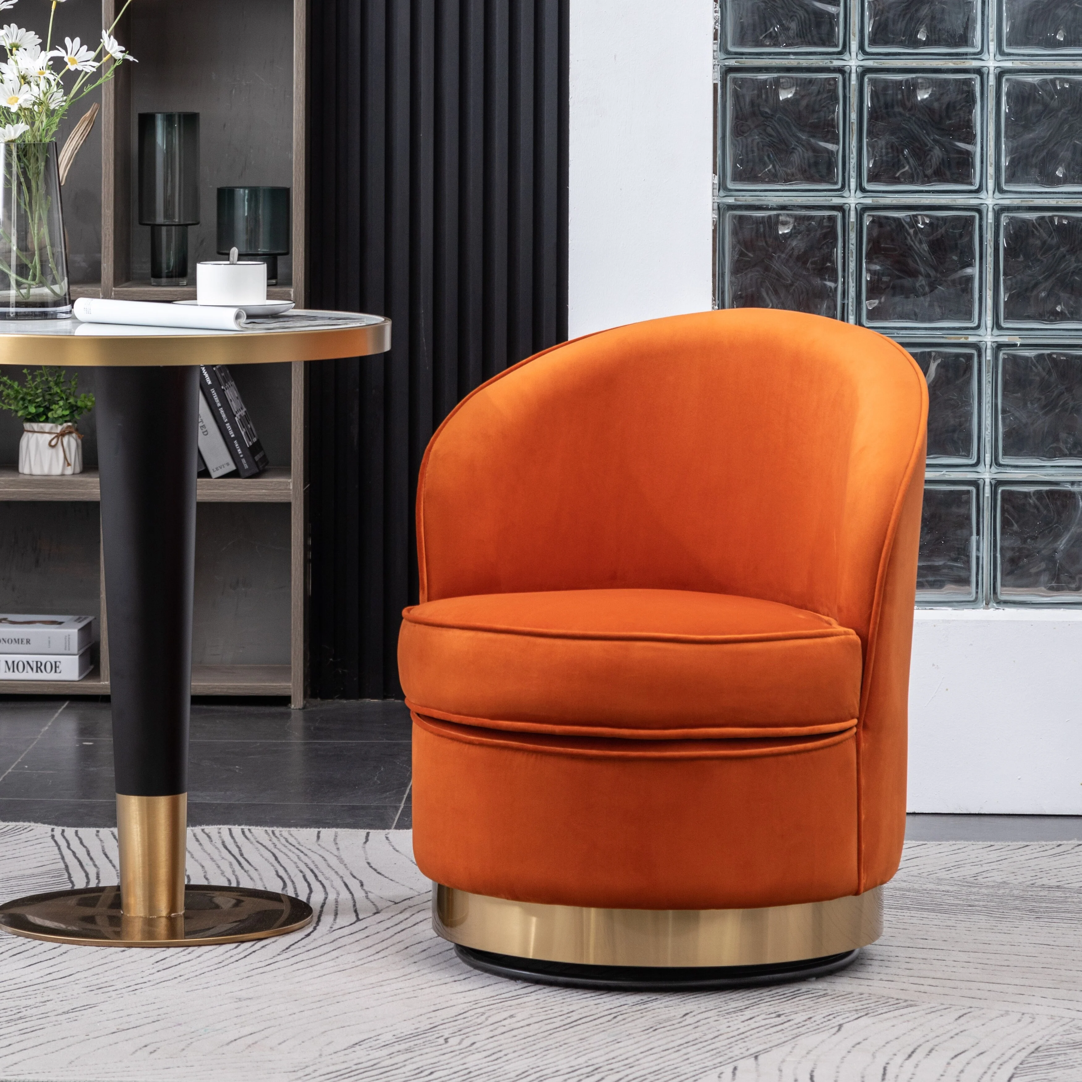 22 Upholstered Velvet Accent Chair with Swivel Base