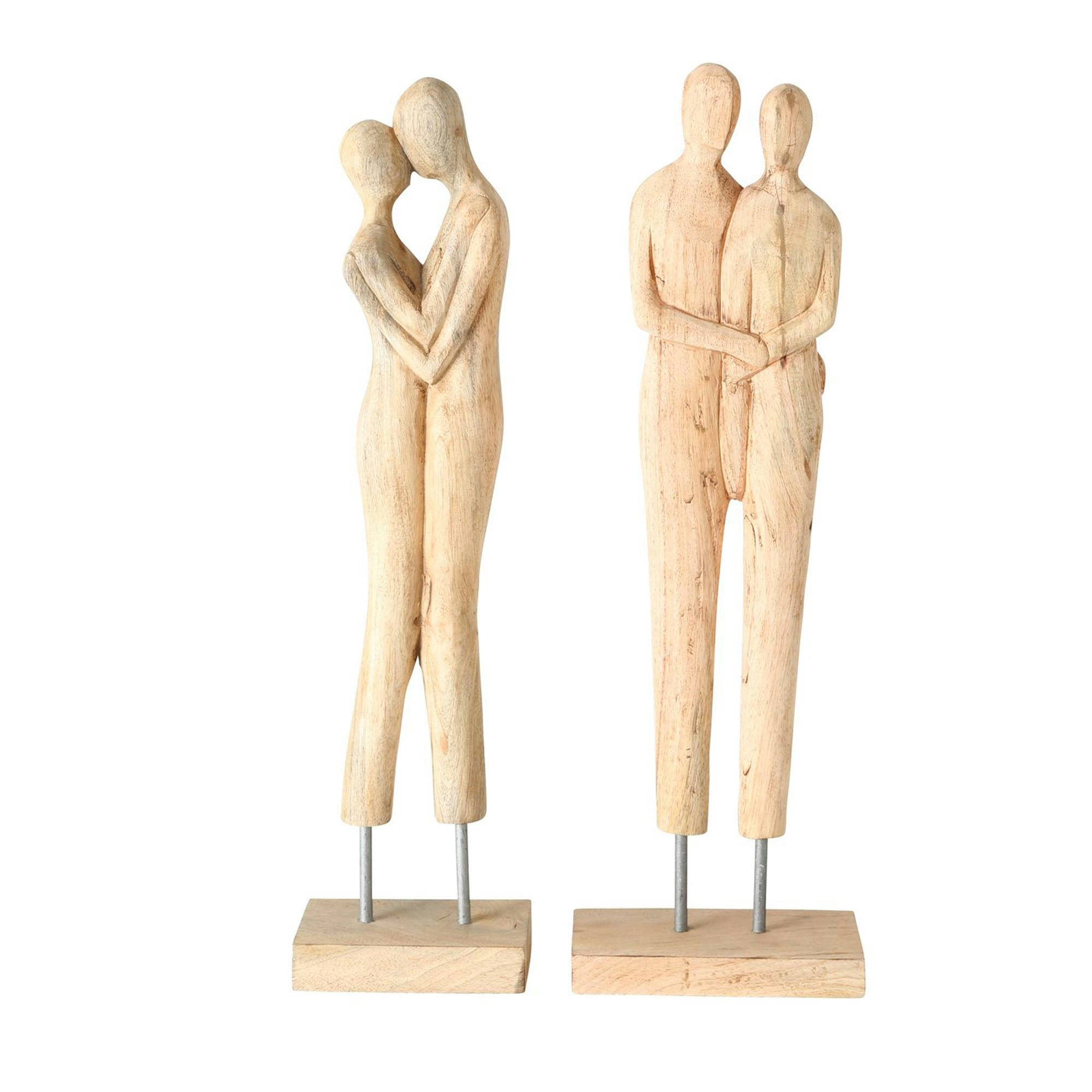 - Set de 2 figurines couple déco à poser en bois de manguier H56cm