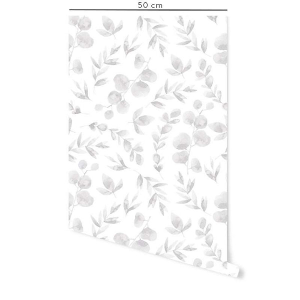 Papier peint adhésif feuillage aquarelle gris en vinyle lavable et amovible - 1 rouleau 50x300 cm - Decochic
