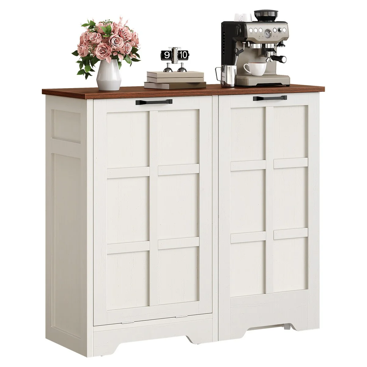 Moasis Kitchen Tilt Out Trash Cabinet Fits 13 Gallon Cabinet Trash Can with Outlet and Adjustable Shelves