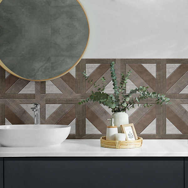 Panneau Mural Wallfluent 50x50 cm Géométrie Du Bois Et Du Béton 4 pièces