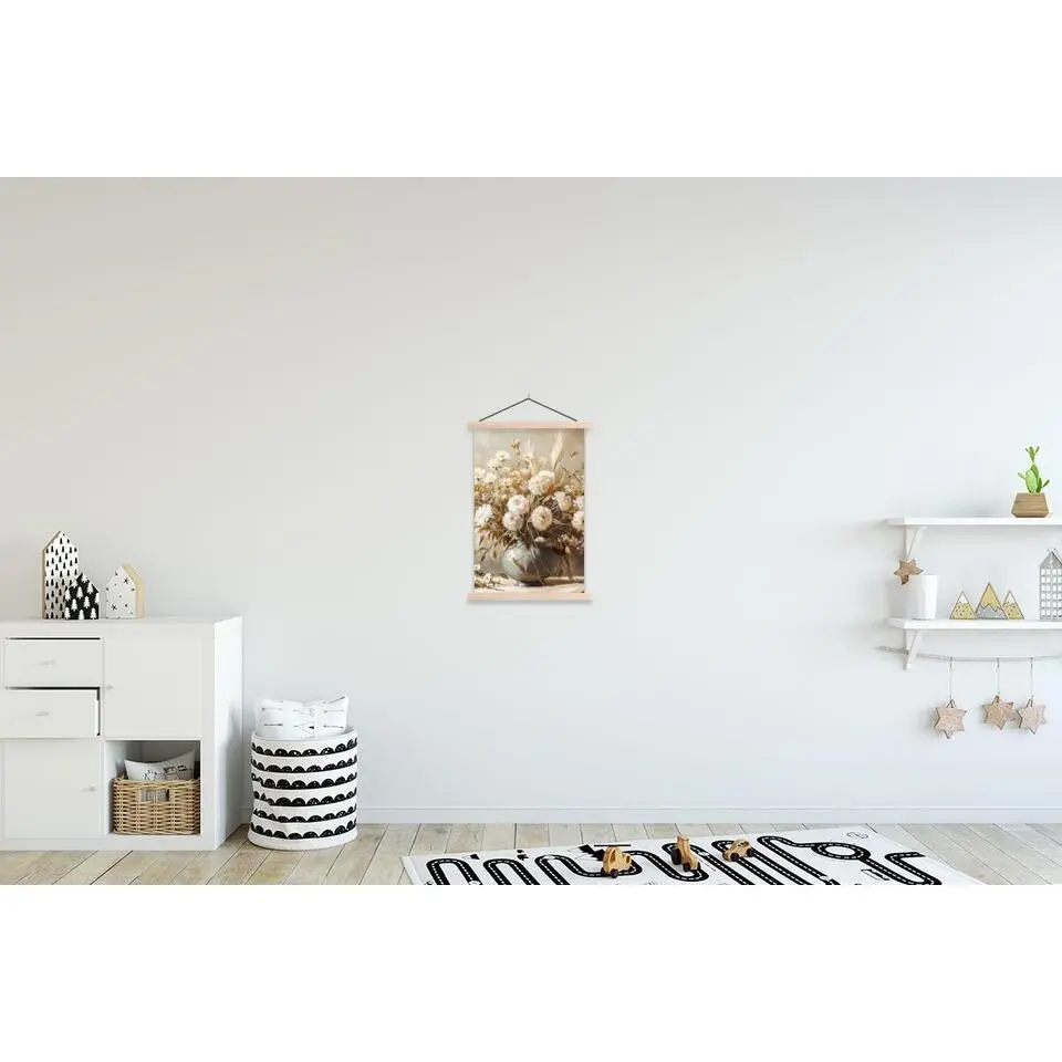 MuchoWow - Schoolplaat/ wandhanger - Bloemen - Vaas - Stilleven - Beig