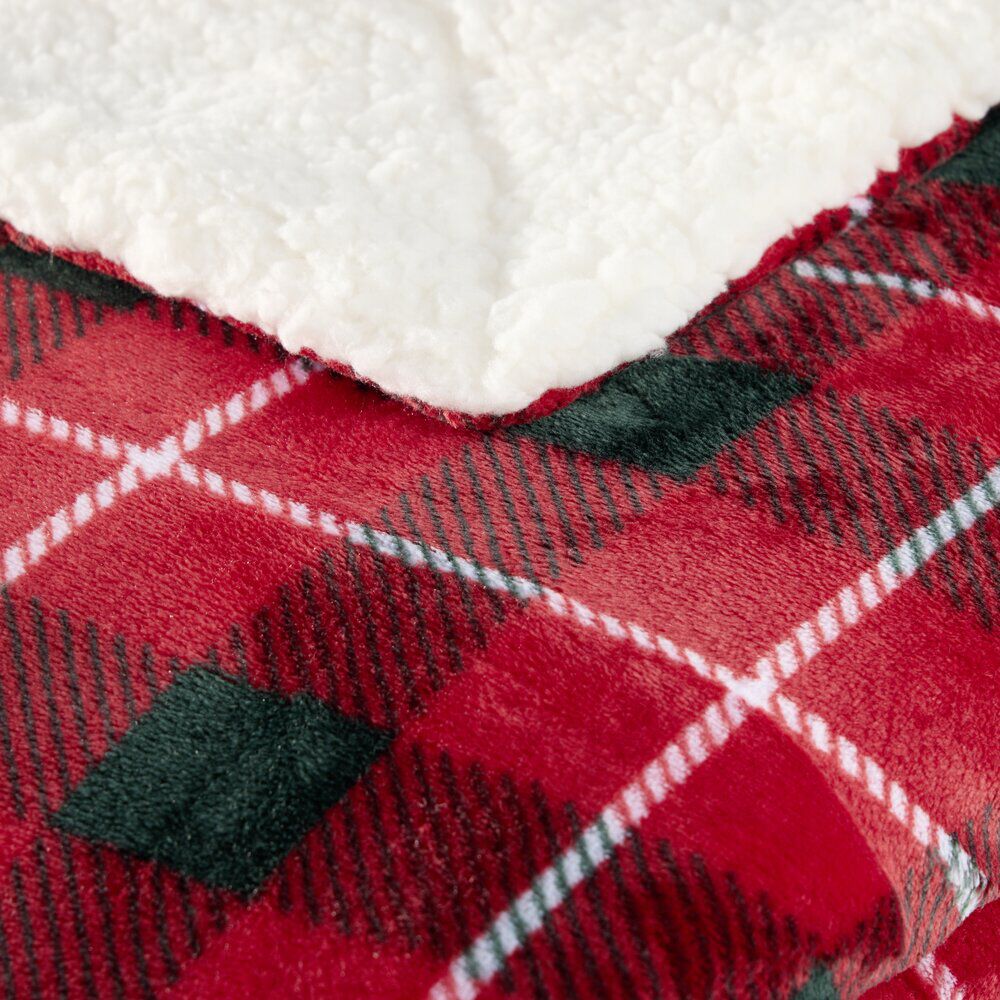 Plaid pilou XL imprimé motif jacquard L200X180 cm (2 modèles rouge ou beige)