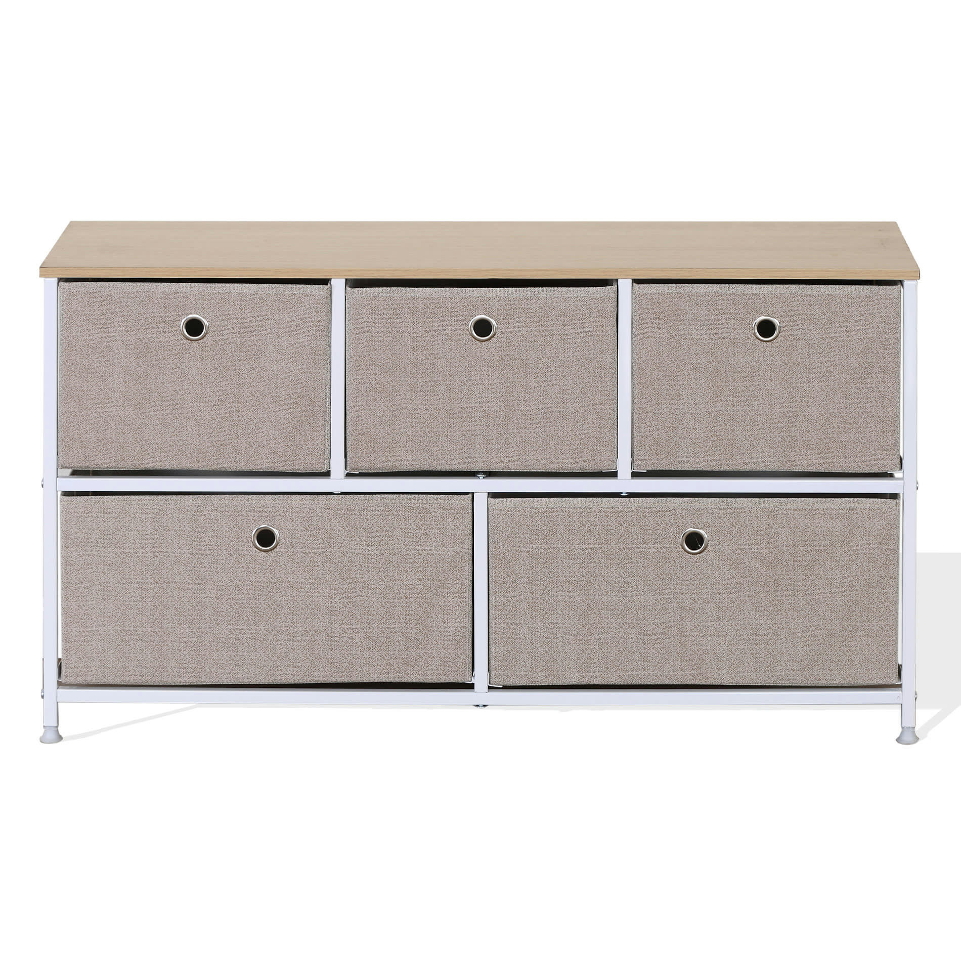 NORDIC - Buffet enfilade à 5 tiroirs en metal et tissu blanc et beige