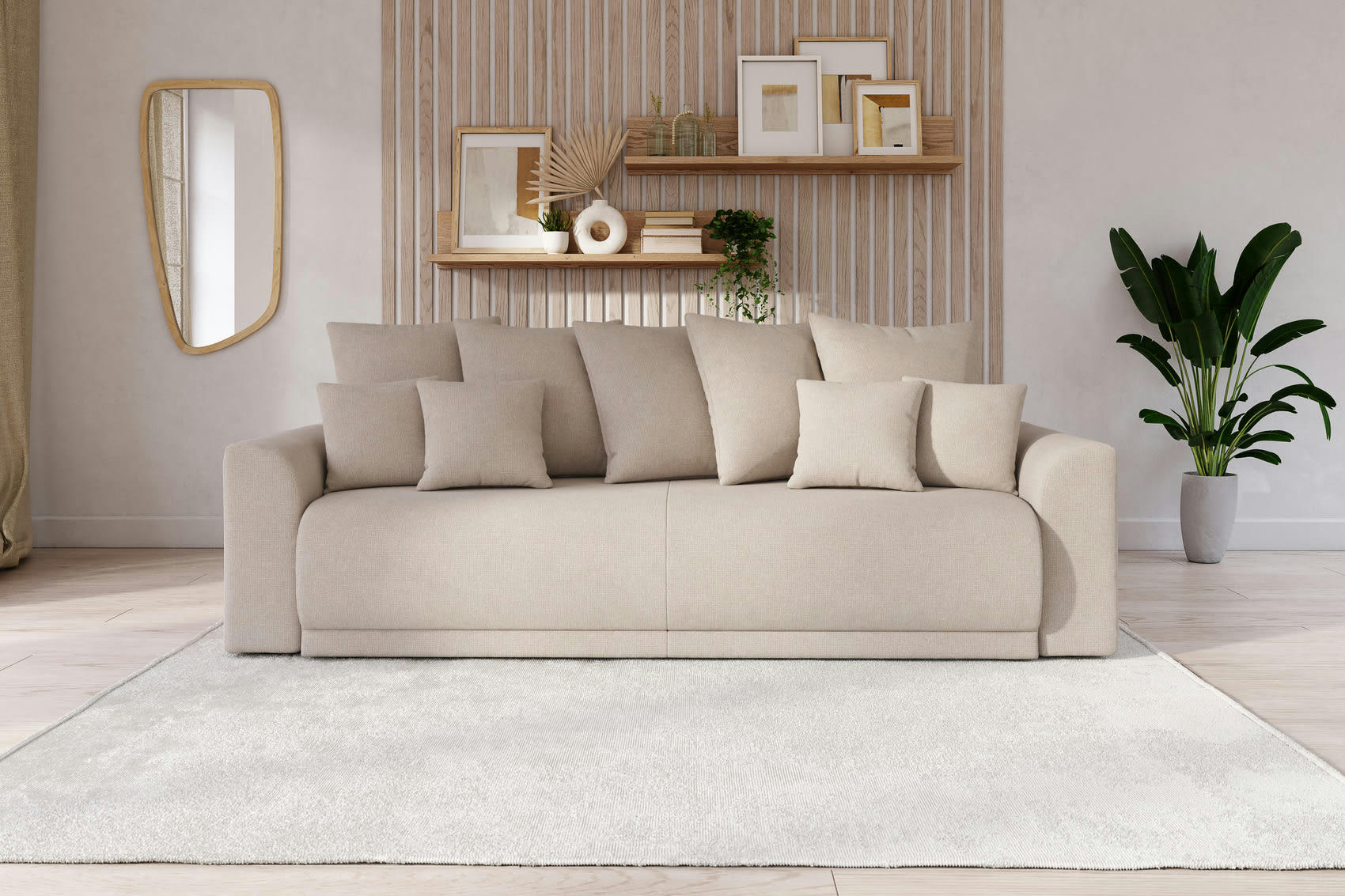 NOVA - Canapé droit convertible en tissu 3 places beige