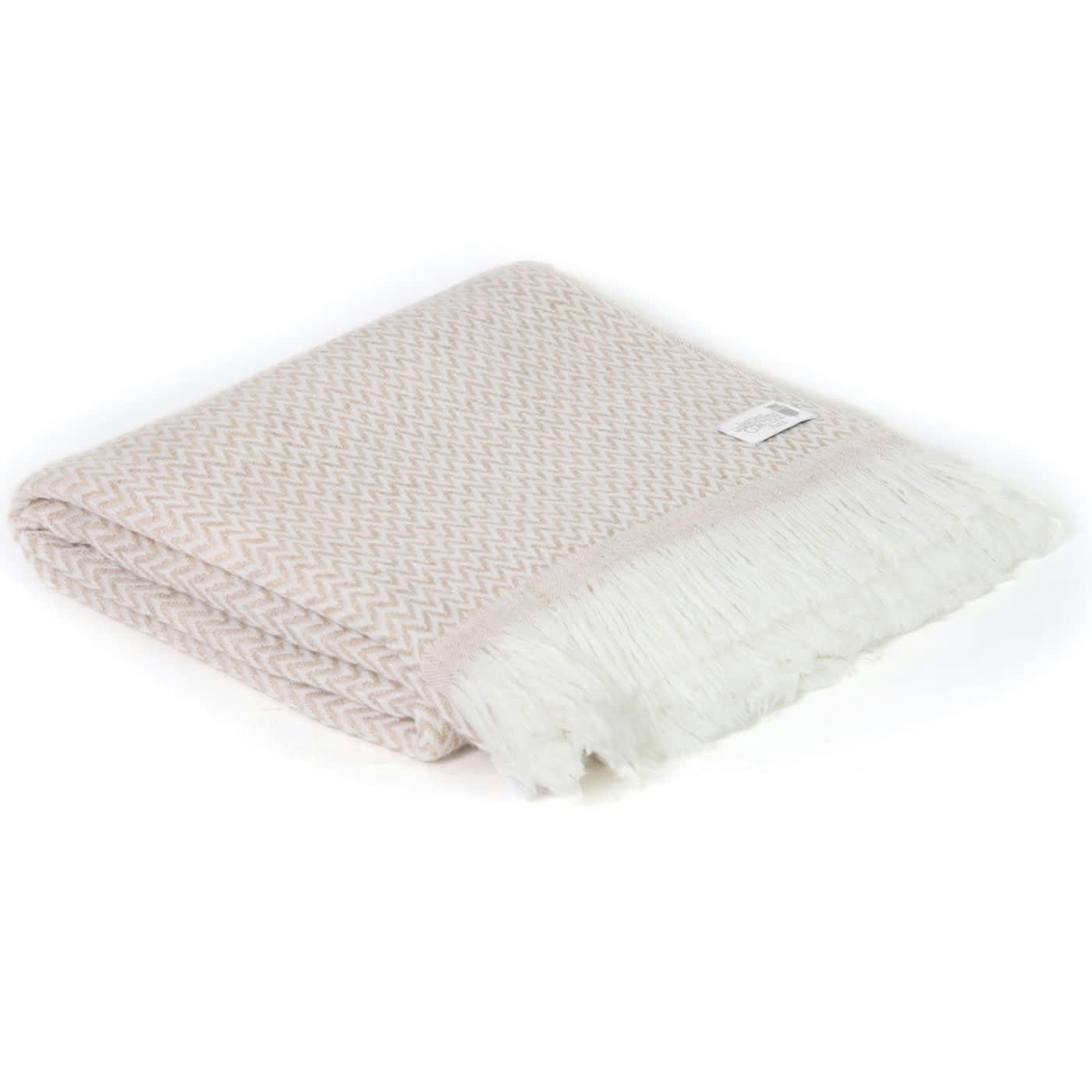 CAMEL - Plaid cachemire et laine chevrons gris argent/beige 130 x 230 cm