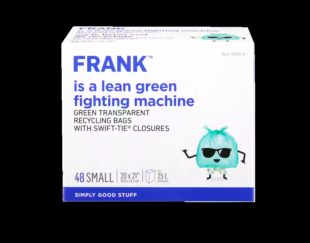 FRANK Small Swift-Tie Recycling Bags, 48-pk, Green Transparent, 25-L