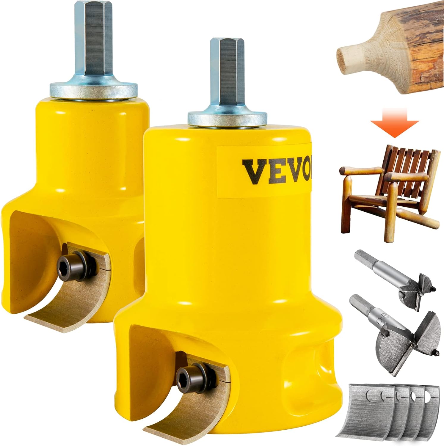 VEVOR Tenon Cutter, 1/25.4mm & 2/50.8mm Diameter, with Dual Curved Blades & Button Screws Home Master Kit, Premium Aluminum & Steel Log Furniture Cutter, Commercial Beginner’s Tool for Home DIY