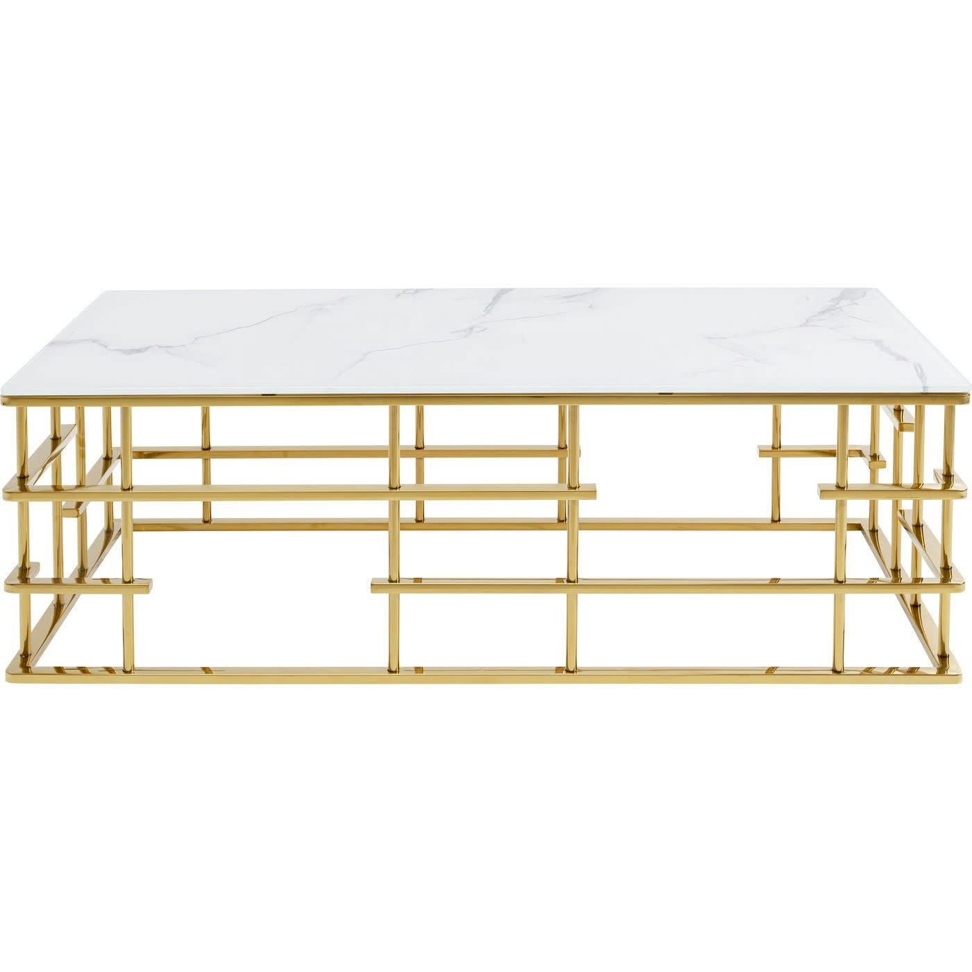 ROME - Table basse en verre effet marbre blanc et acier doré