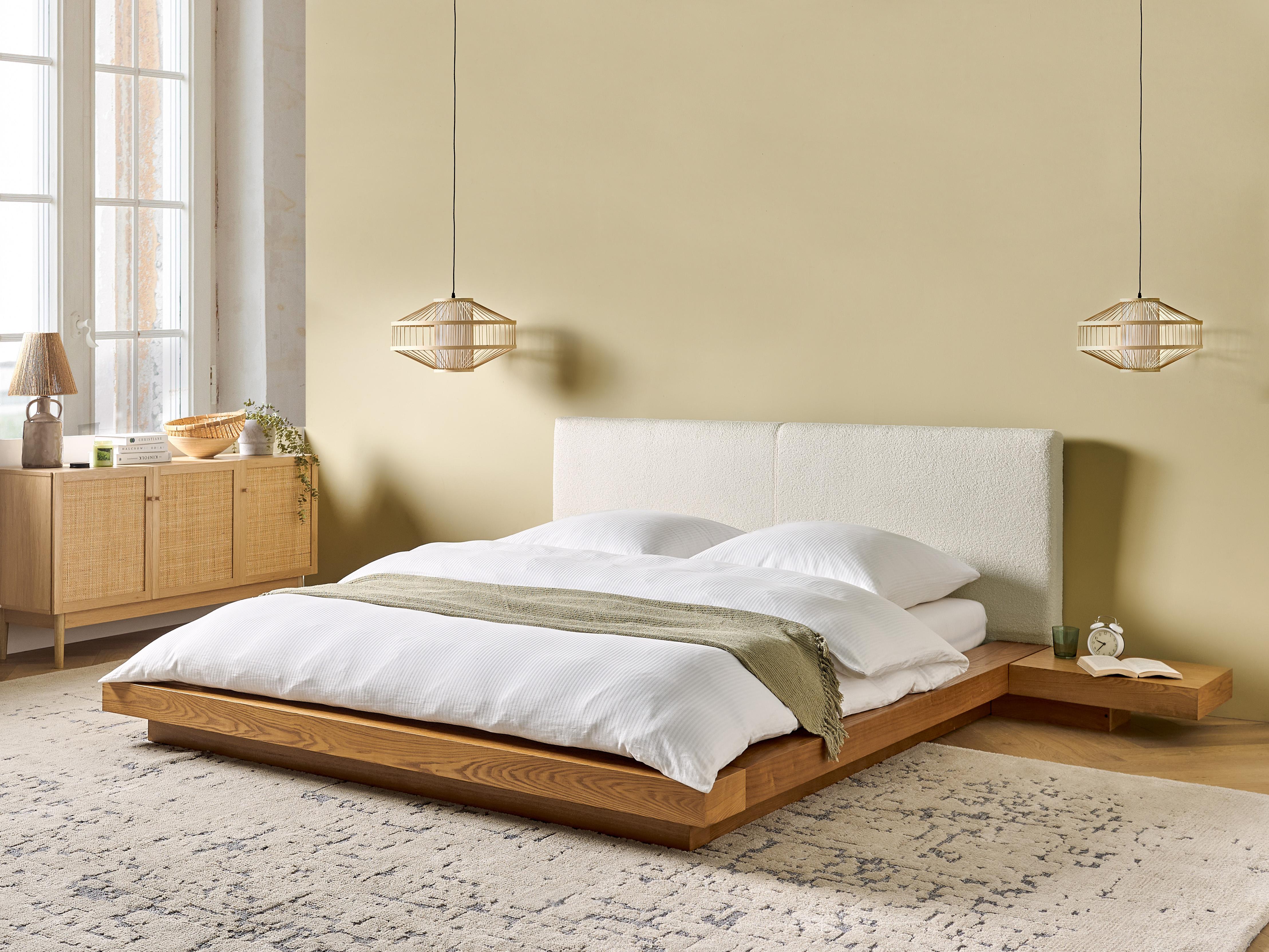 Bed Boucle ZEN 160 x 200 cm (EU King Size) Natural Ash Wood