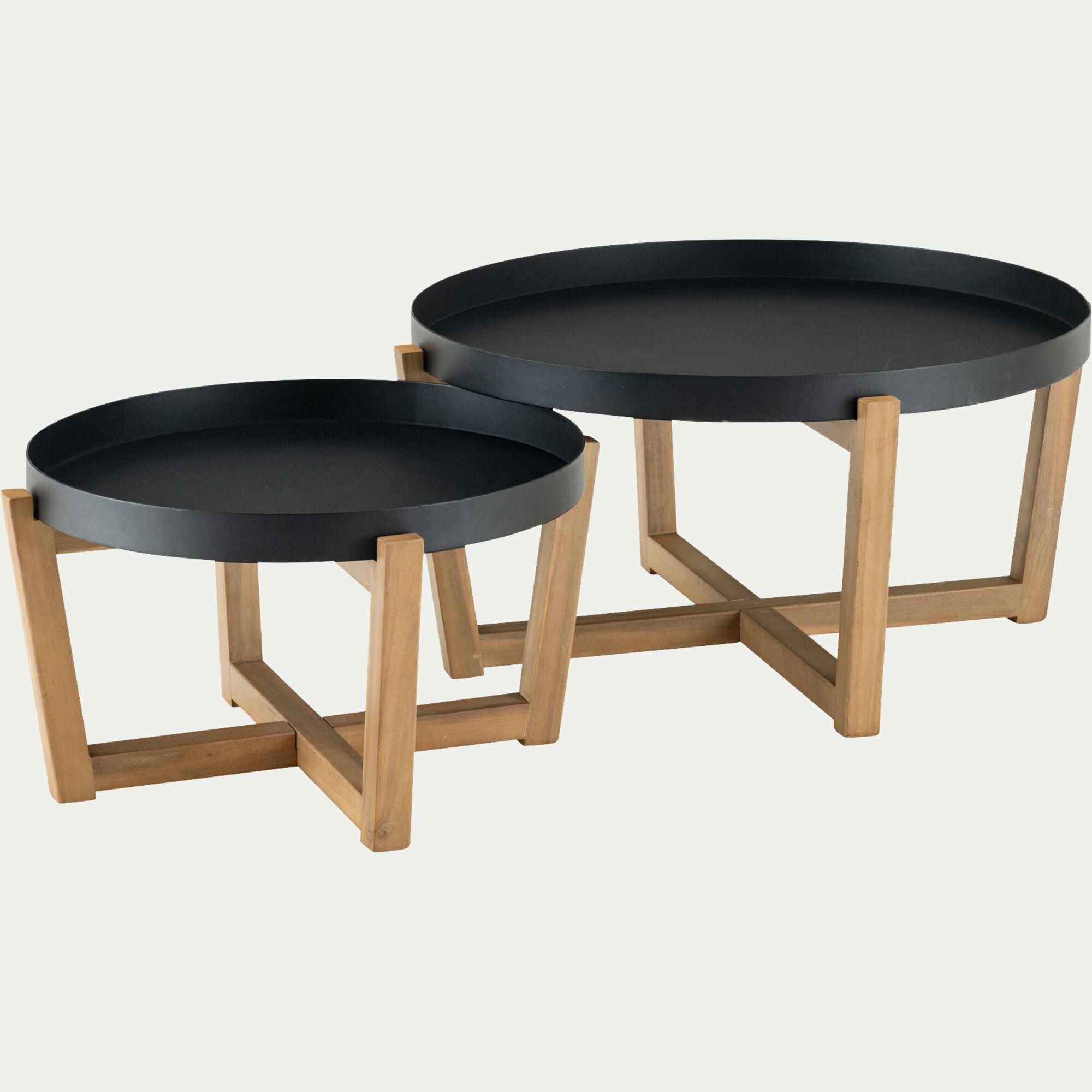 BLAYEUL - Table basse de jardin en acier et acacia - noir