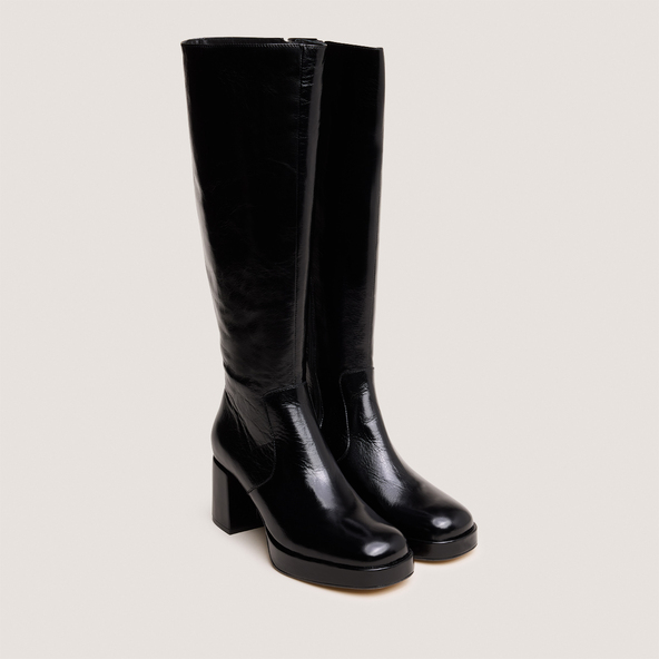 Bottes à talons et plateformesen cuir vieilli noir | VANEO