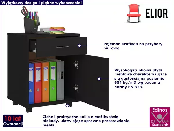 Czarny kontenerek pod biurko z szufladą - Xyrix