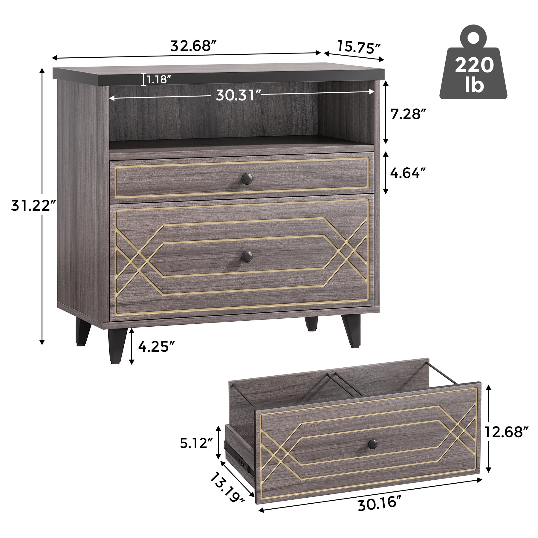 [Give Up] Office File Cabinet with Shelf, 2 Drawer Lateral Filing Cabinet for Letter Size