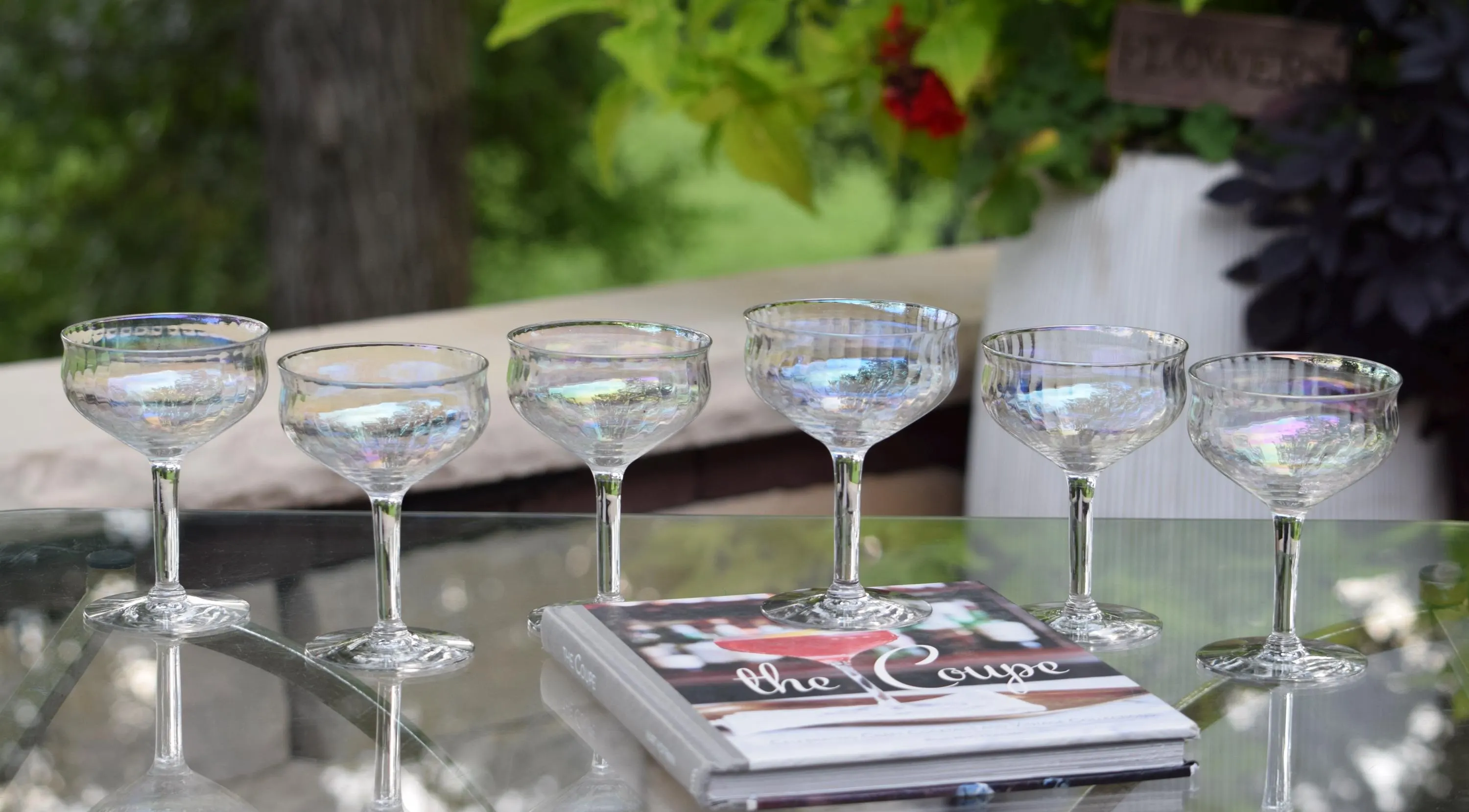 6 Vintage Iridescent Cocktail Glasses, 1950's, Vintage Iridescent Champagne Coupes, Unique Shaped Cocktail Glasses, Mixologists Glasses