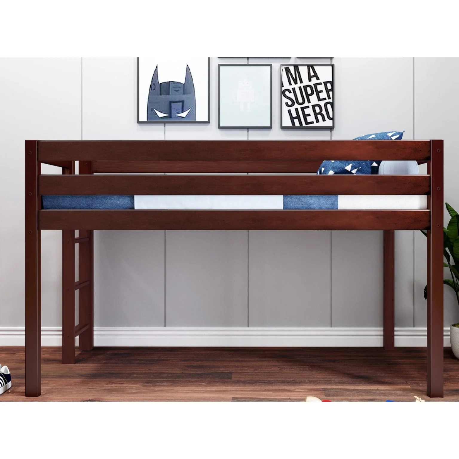 JACKPOT Contemporary Low Loft Twin Bed with End Ladder