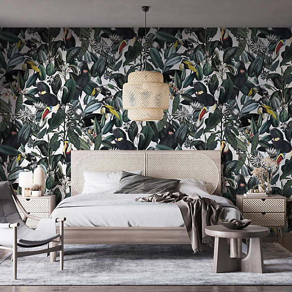 Papier peint avec plantes tropicales et toucans - 425x260 cm (l x h)