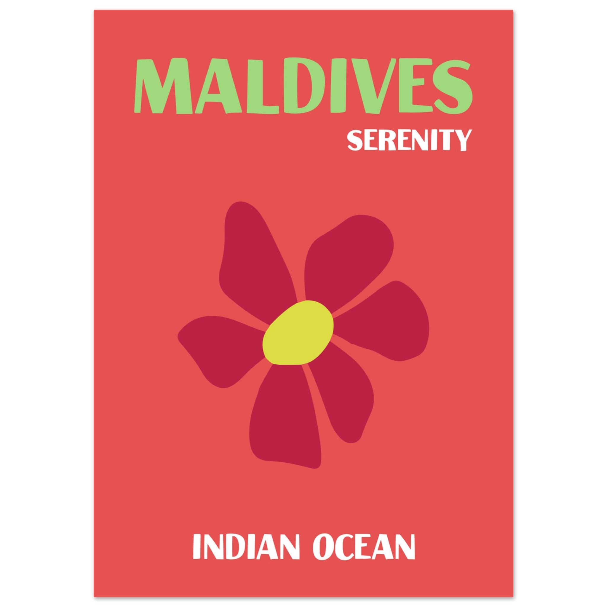Artfulprints Poster Indian Ocean - Maldives  - 50x70 cm - Rood