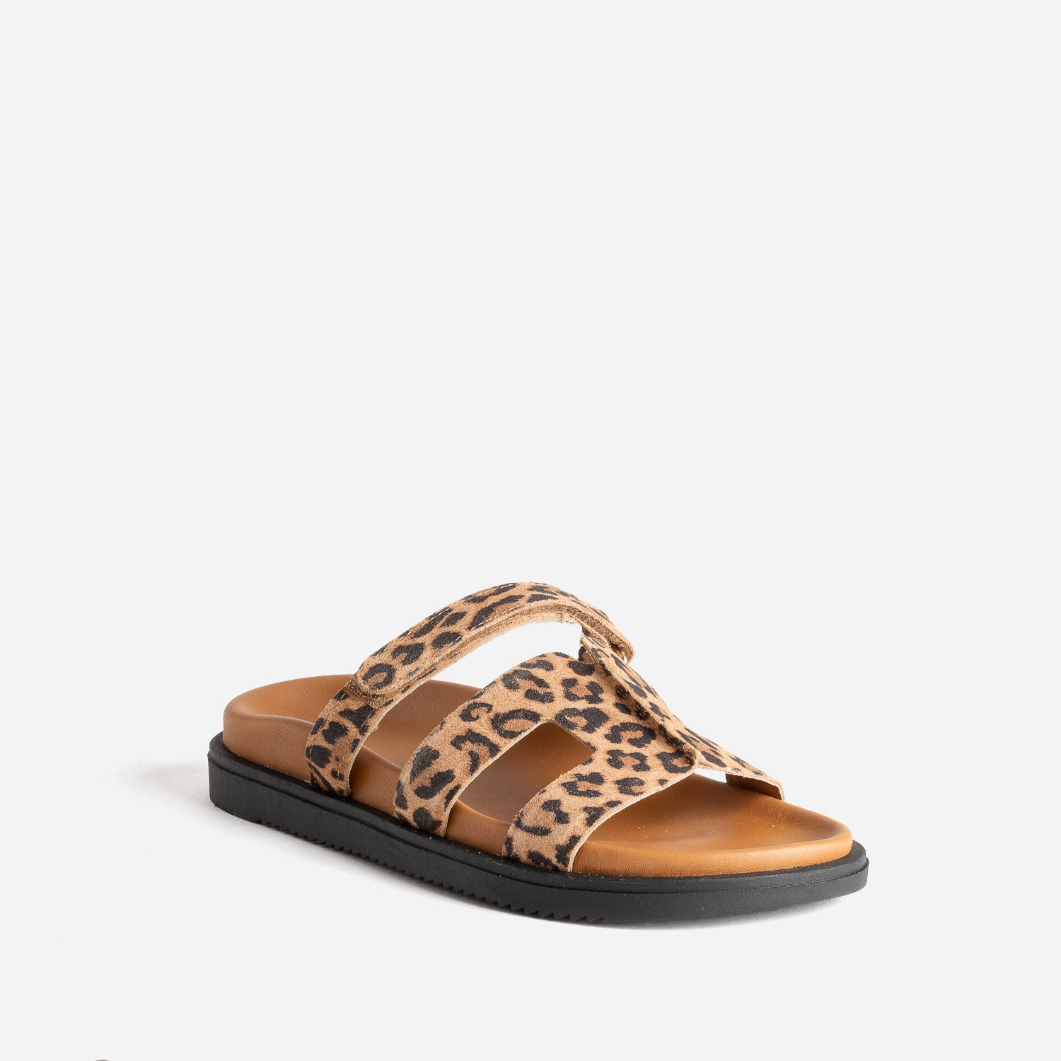 Mule beige cuir à motif léopard