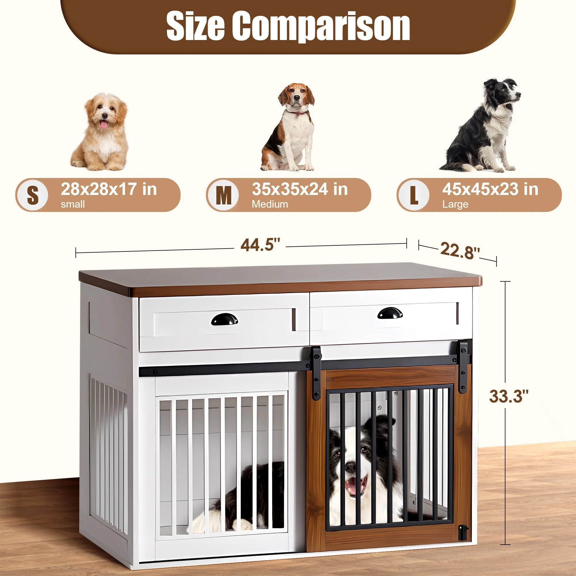 Furniture style dog cage wooden dog cage double door dog cage side cabinet dog cage Dog crate (44 1/2W *26D *33 1/4H)
