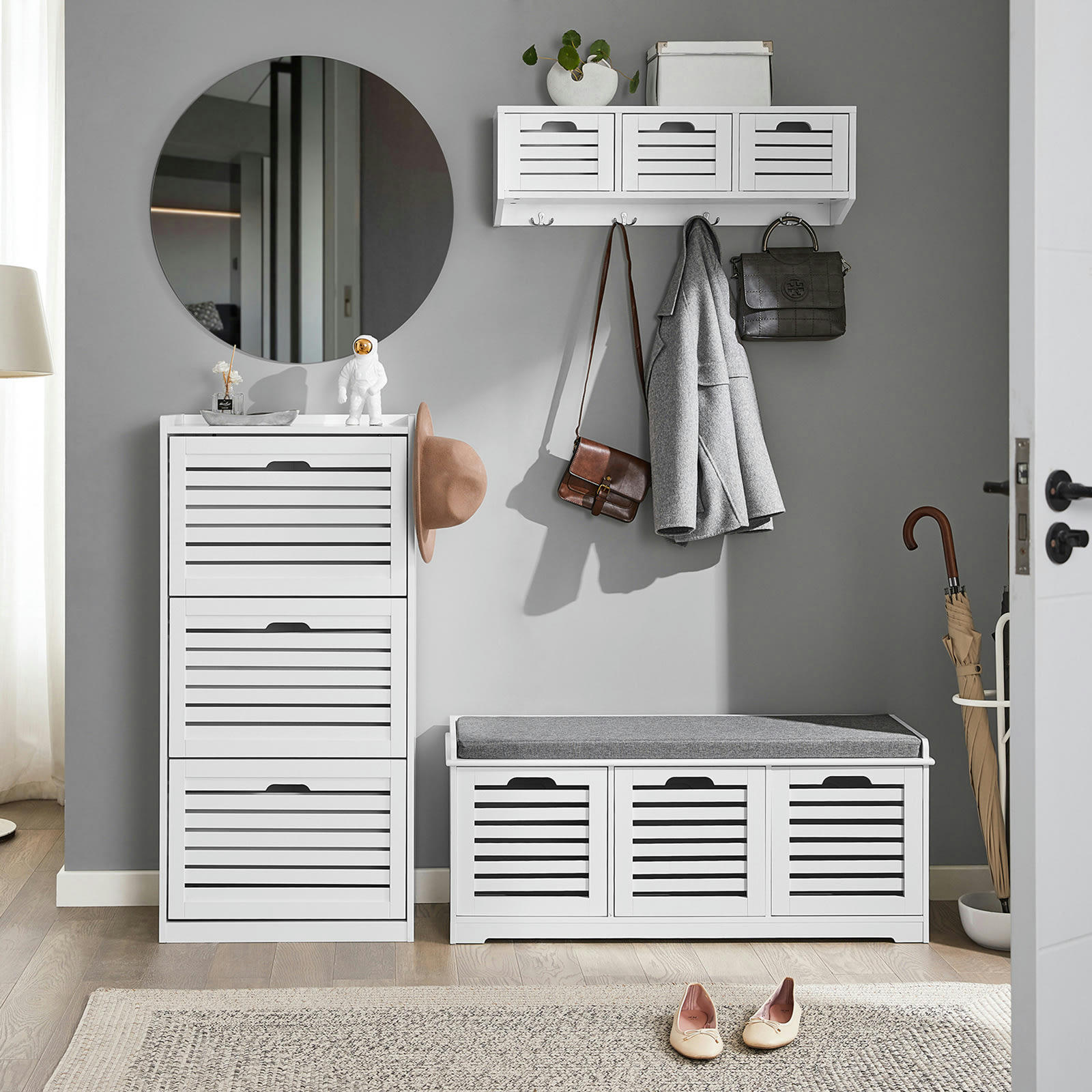 - Armoire à chaussures avec 2 crochets effect bois  blanc