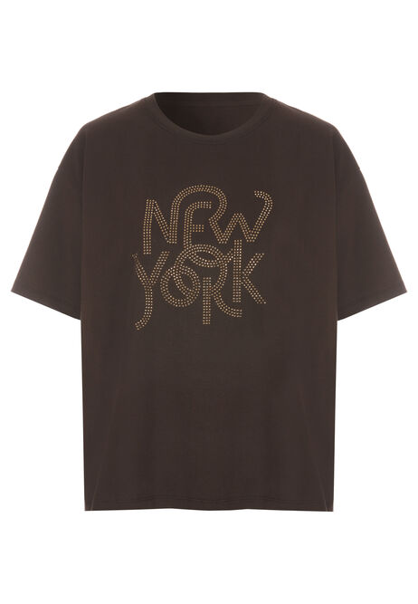 Womens Chocolate Brown New York Diamante T-Shirt