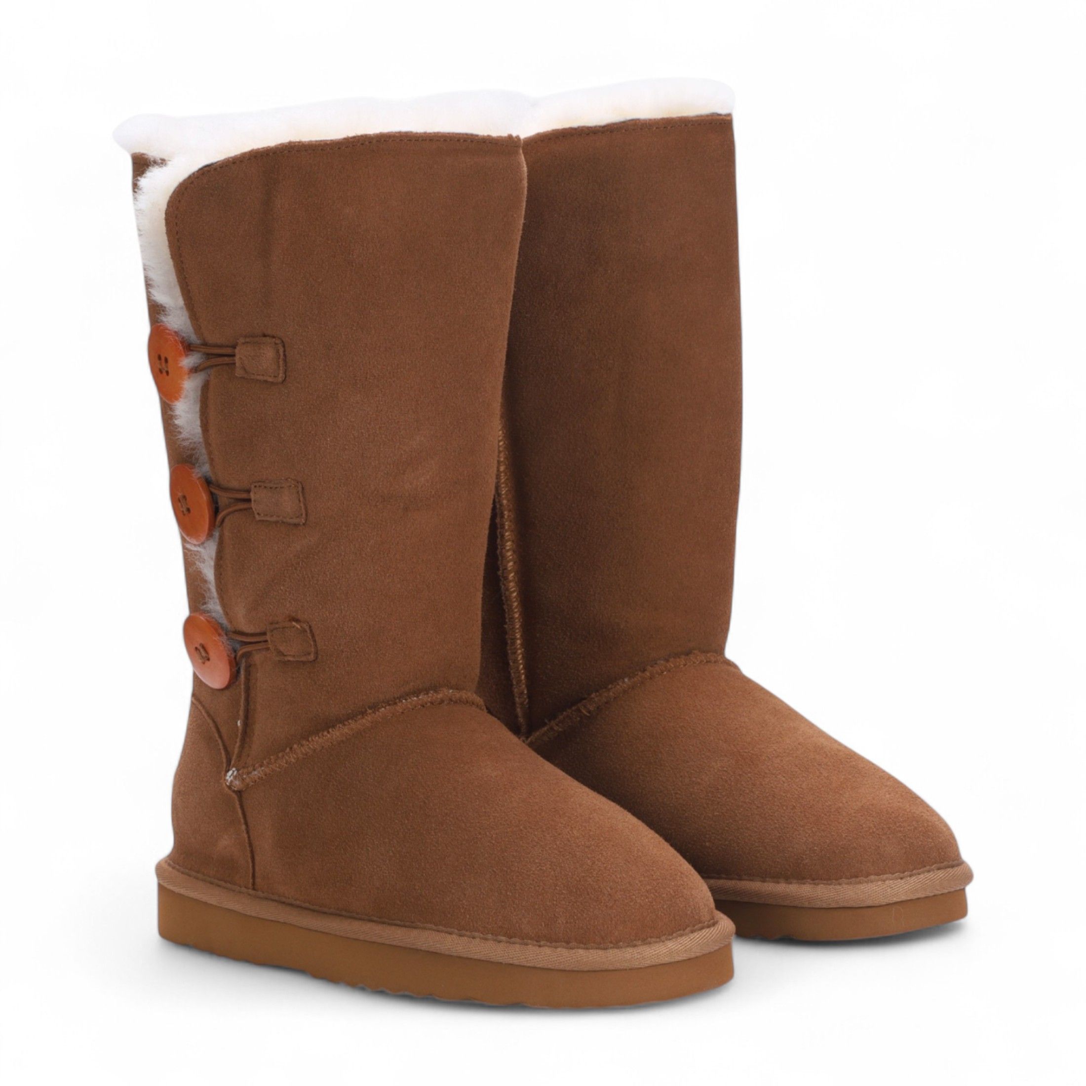 Infinity Leather Sheepskin Suede Button Warm Winter Calf Boots - Willow