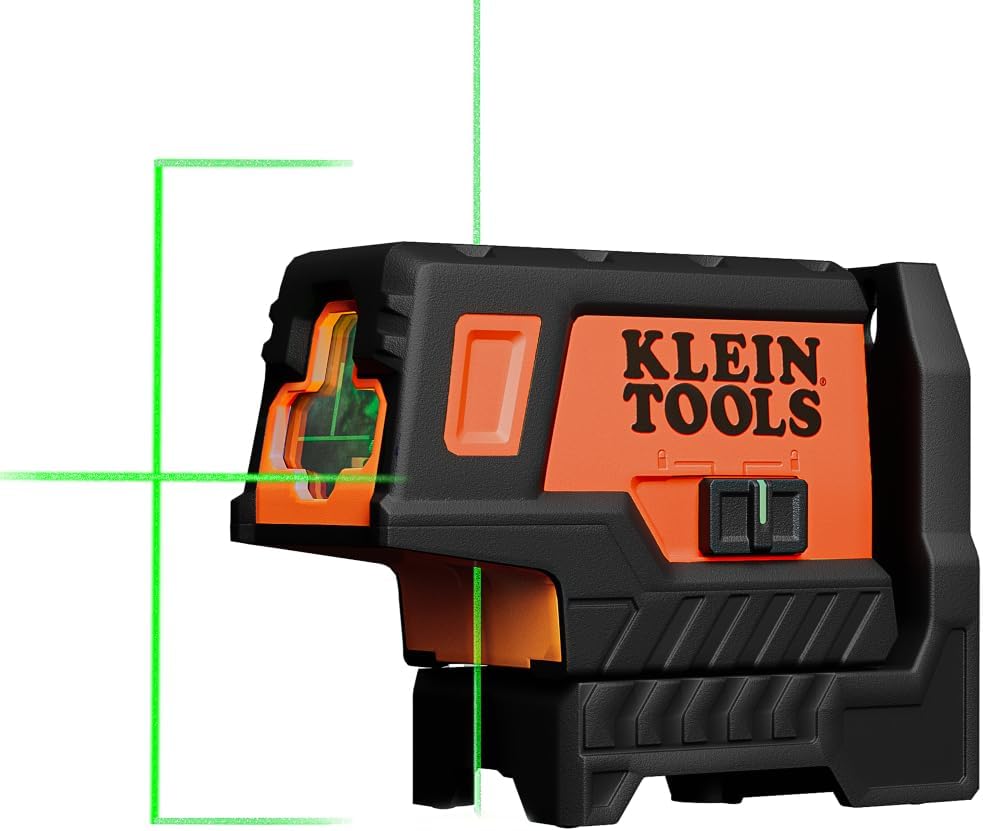 Klein Tools 93MCLPG Compact Self-Leveling Laser Level with Plumb Spot, Bright Green Cross Line, 75-Foot Range, Laser Class 2, Power Output