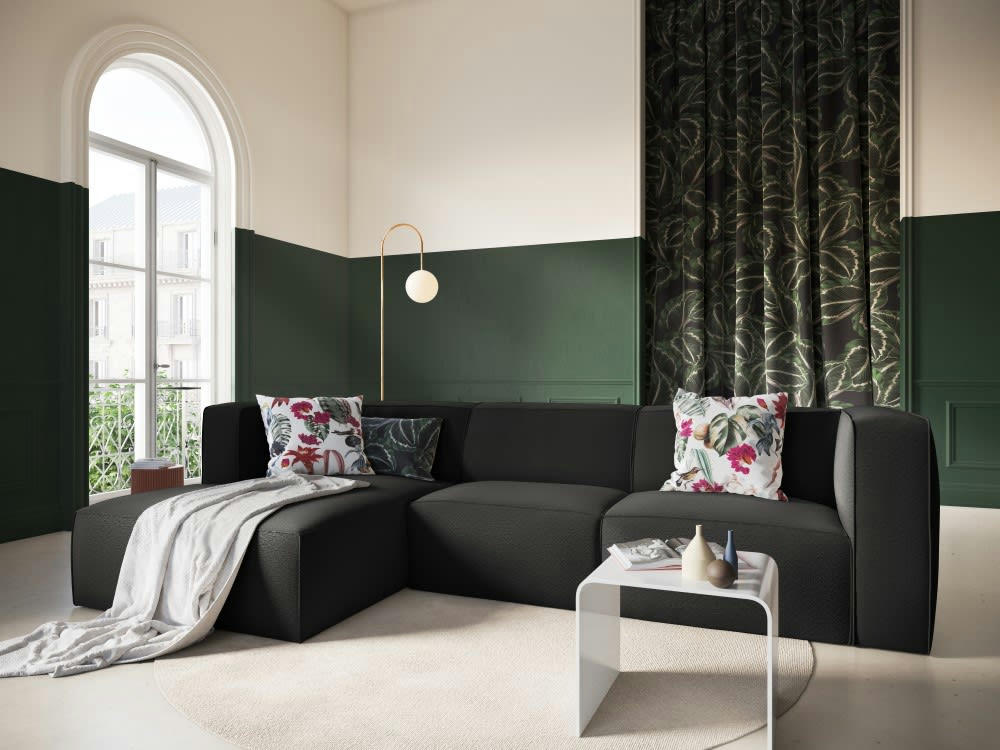 MUSE - Canapé d'angle 5 places en tissu structuré noir