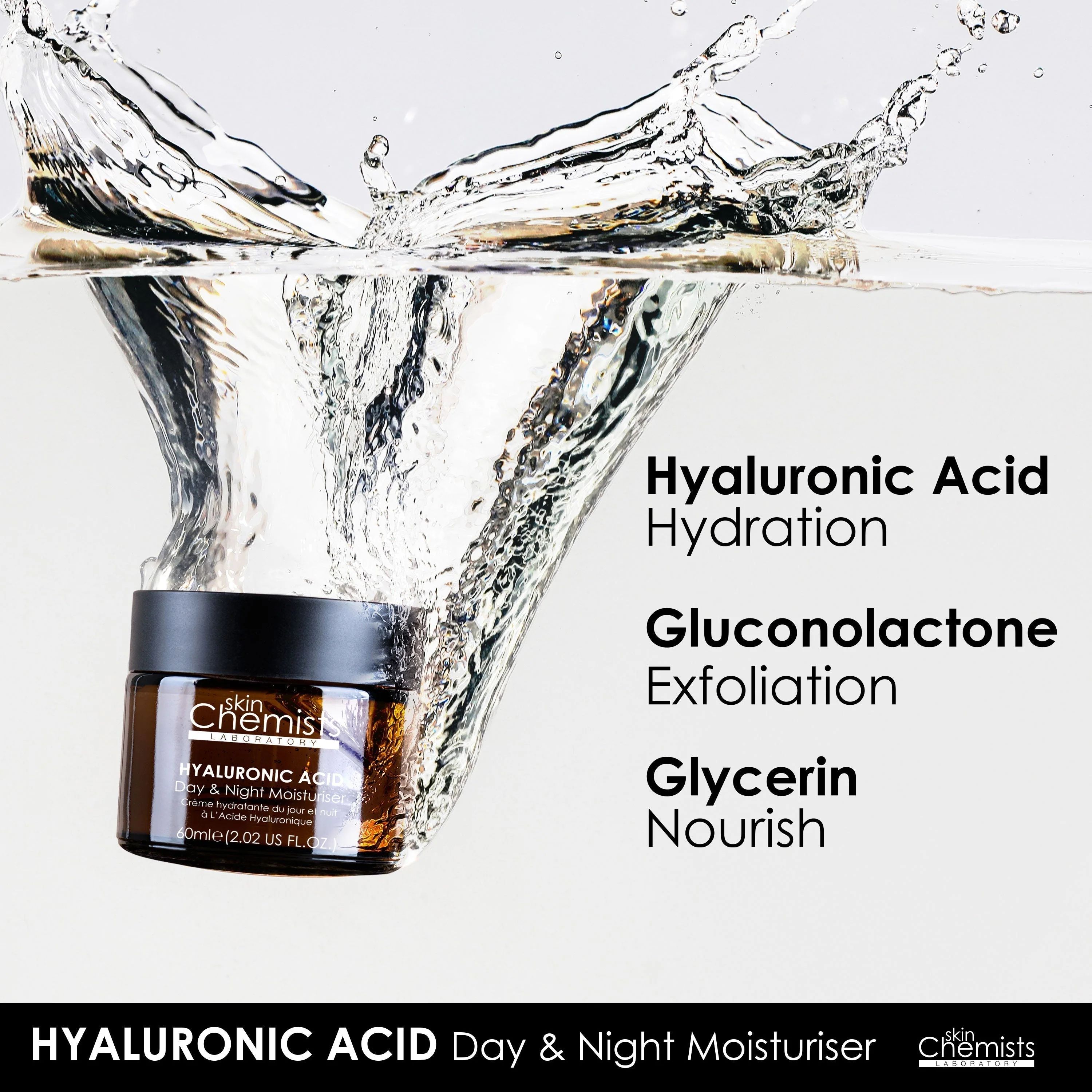 skinChemists professional Hyaluronic Acid Day & Night Moisturiser 60ml x 2 Duo Set